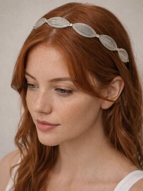 Silver Leaf Motif Mesh Headband - Women Accessories